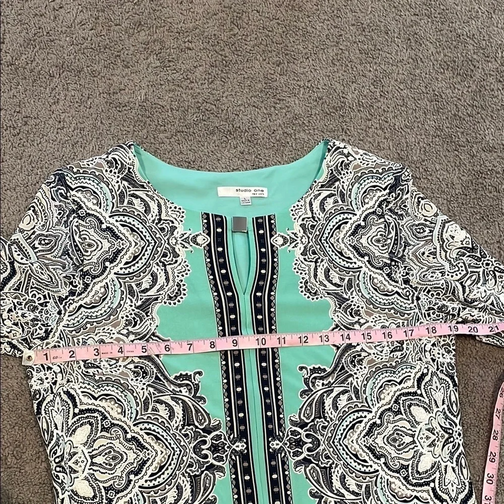 Studio One Green Blue Paisley Floral Sheath Dress | Large - Picture 9 of 11
